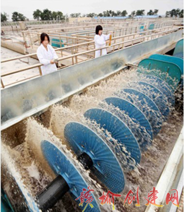 【图】海头镇污水处理厂技术人员在检测污水水质